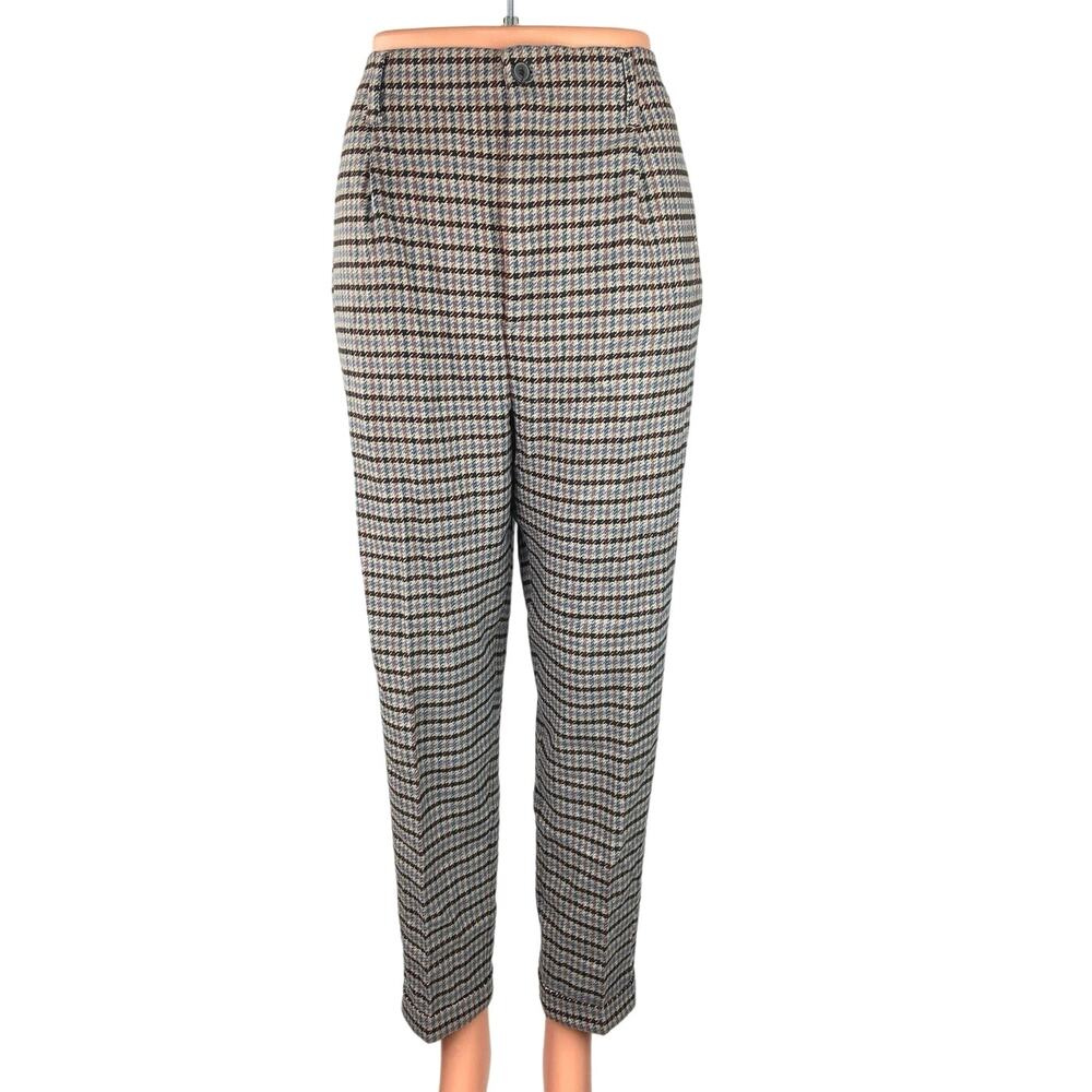 NEW Zara Woman Gray Tweed Houndstooth Tapered Plaid Straight Leg Dress Pants L